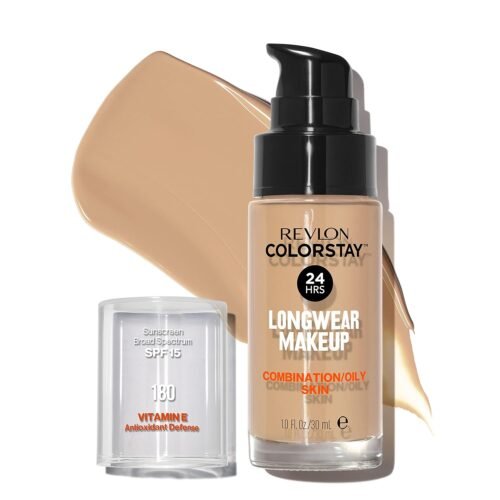 Revlon Liquid Foundation, ColorStay Face Makeup for Combination & Oily Skin, SPF 15, Medium-Full Coverage with Matte Finish, 180 Sand Beige, 1 Fl Oz
