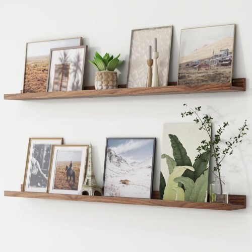 Picture Ledge Shelf, Floating Shelves Set of 2, 48 Inches Long Large Nursery Book Shelves for Toys Storage, Kids Bookshelf Wall Mounted for Living Room Bedroom Decor Books Photo Frames, Walnut