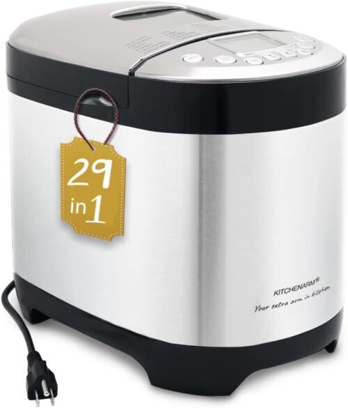 KITCHENARM 29-in-1 SMART Bread Machine with Gluten Free Setting 2LB 1.5LB 1LB Bread Maker Machine with Homemade Cycle – Stainless Steel Breadmaker with Recipes Whole Wheat Bread Making Machine