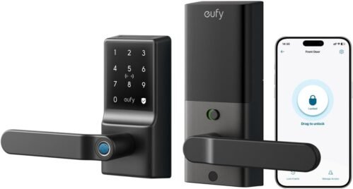 eufy Smart Lock C33, Keyless Fingerprint Door Lock with Handle, Integrated Wi-Fi, Remote Control via App, Biometric Entry Knob, Auto-Locking, IP53 Waterproof (2025 New Version)