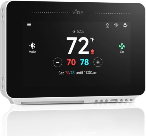vine Programmable Thermostat for House with 4.3″ Touch Screen, WiFi Smart Home Thermostat for AC and Heating, App/Voice Control, Compatible with Alexa and Google Assistant, C-Wire Required, TJ-919T