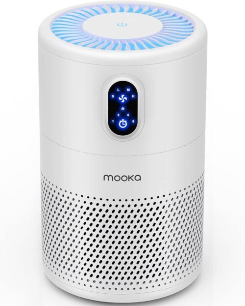 MOOKA Air Purifiers for Home Large Room up to 1076 ft², H13 True HEPA Air Filter Cleaner, Odor Eliminator, Remove Smoke Dust Pollen Pet Dander, Night Light(Available for California)