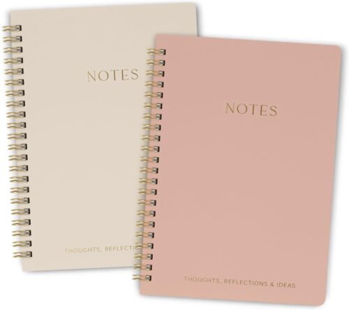 Aesthetic Spiral Notebook Set of 2 For Women and Men – Cute College Ruled 8×6 Bible Study Journal/Notebook with Pockets And Lined Pages – Perfect A5 Supplies to Stay Organized at Work or School