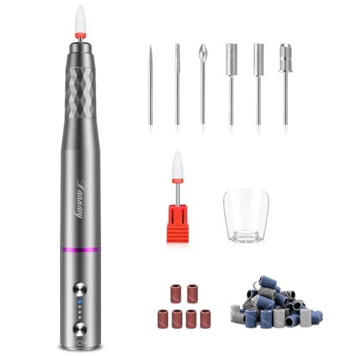 Electric Nail Drill Machine Professional,Cordless Electric Nail File for Acrylic Gel Nails,Efile Manicure and Pedicure Kit for Grinding Polishing Trimming(Gray)