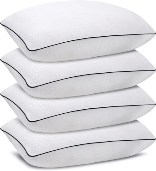 Standard Size Bed Pillows for Sleeping 4 Pack,Luxury Hotel Pillows,Comfortable and Supportive,Machine Washable,Suitable for Stomach,Back and Side Sleepers.