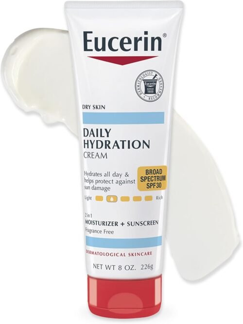 Eucerin Daily Hydration Broad Spectrum SPF 30 Sunscreen Body Cream for Dry Skin, Fragrance Free Sunscreen Moisturizer, 8 Oz Tube