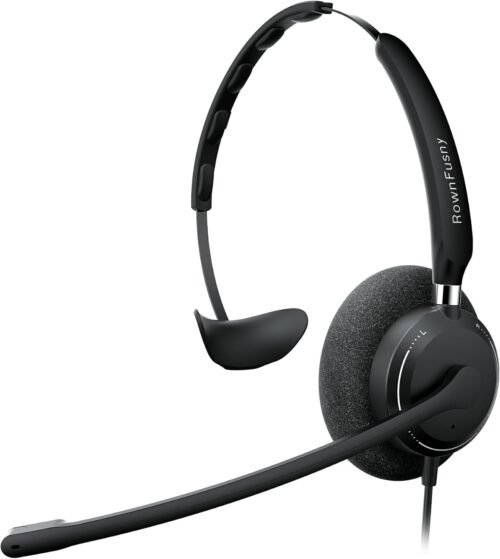 R06S Mono Wired USB Headsets for PC with Noise-Cancelling Microphone, Call Answer Button for MS Teams & IP Phones, Lightweight Design & Memory Foam Cushions for All-Day Comfort (Black)
