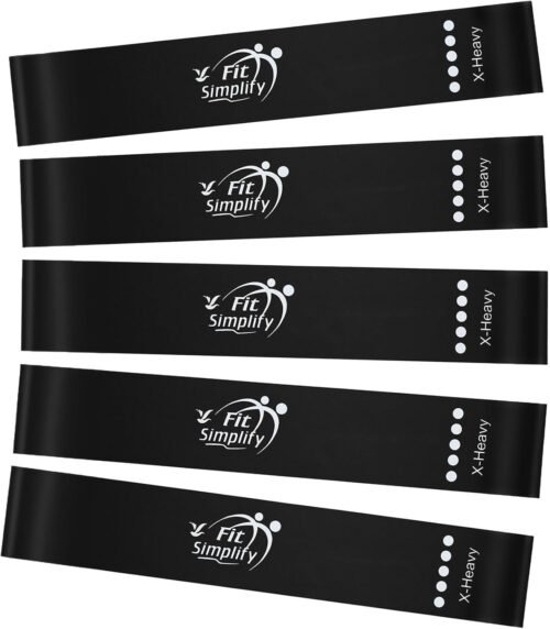 Fit Simplify Resistance Loop Exercise Fitness Bands with Instruction Guide and Carry Bag, Set of 5