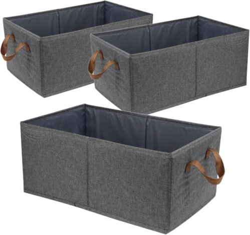 Pack of 3 Large Capacity Storage Bins Closet Organizer System, Sturdy Foldable Storage Boxes for Organizing Clothing, Sheets, Toys, Books – Shelf Organizer Shelves Basket Storage Bin