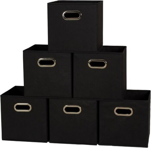 Household Essentials 80-1 Foldable Fabric Storage Bins | Set of 6 Cubby Cubes With Handles | Black