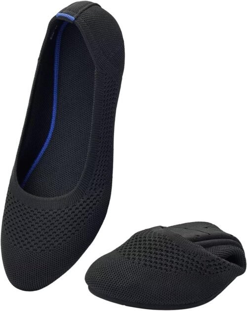 poemlady Women’s Ballet Flat Shoes Dress Shoes Knit Round Toe Slip On Ballerina Walking Flats Shoes for Woman Low Wedge Casual