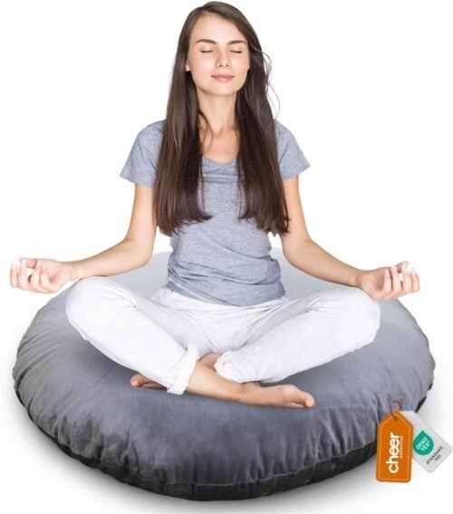 Cheer Collection Extra Large Floor Pillow, 32″ Round Meditation Cushion, Oversized Yoga Pillow & Floor Cushions for Adults, Floor Pillows for Sitting, Meditation, and Seat Cushion -Grey