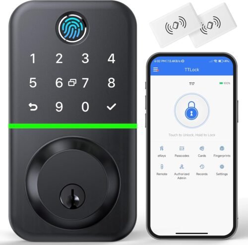 Smart Door Lock Deadbolt with Keypad: Keyless Entry Door Lock – Fingerprint Lock for Front Door – Electronic Lock with Bluetooth and APP Control – Waterproof IP66 for Outdoor