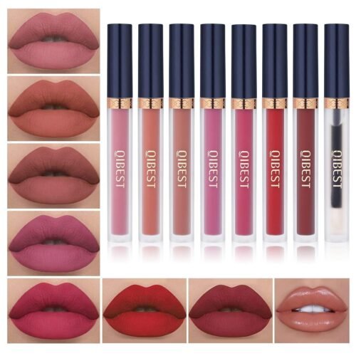 QiBest 7Pcs Matte Liquid Lipstick + 1Pcs Lip Plumper Makeup Set Kit, Pigmented Long Lasting Lip Gloss Set, Velvet Waterproof Halloween Lip Makeup Valentine’s Gift Sets for Girls and Women