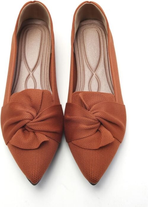 Flats for Womens Pointed Toe Ballet Flats with Bow Comfortable Knit Dressy Flats