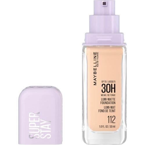 Maybelline Super Stay Lumi-Matte Foundation, Lightweight and Buildable Full Coverage Foundation Makeup For Up To 30HR Wear, 112, 1 Count