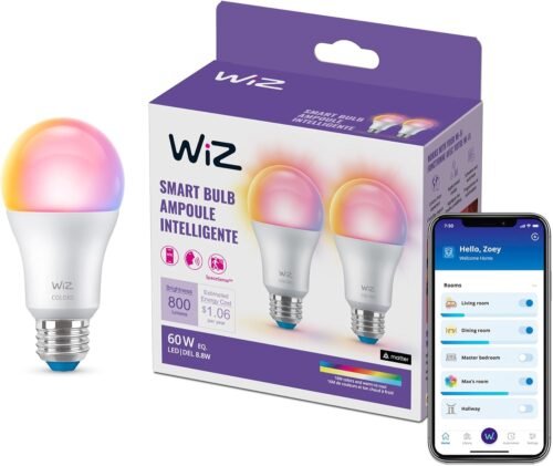 WiZ Connected 60W A19 LED Smart Light Bulbs – Connects to Your Wi-Fi – E26 Smart Bulb – Control with Voice or App + Activate with Motion – Matter Compatible – 2 Pack