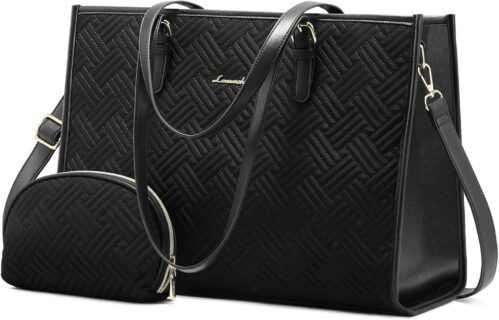 LOVEVOOK Laptop Bag for Women, Computer Tote Bag Handbag Shoulder Bag Purse Business Work Briefcase Travel Bag, 15.6-inch, Black