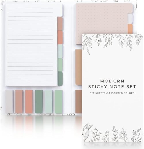 Aesthetic Pastel Sticky Notes Set of 528 with Tabs For Bible Study – Incl. Sturdy Cover to Keep Your Notes Safe – Cute School Accessories, College, Students, Teachers or Office Desk Supplies for Women