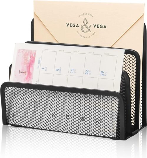 wishacc Desk Mail Organizer Small File Holders Letter Organizer Metal Mesh Document/Filing/Folders/Paper Organizer for Desktop