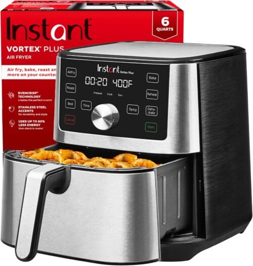 Instant Pot Vortex Plus 6QT XL Air Fryer, 6-in-1, Broils, Dehydrates, Crisps, Roasts, Reheats, Bakes for Quick Easy Meals, 100+ In-App Recipes, Dishwasher-Safe, from the Makers of Instant Pot, Black