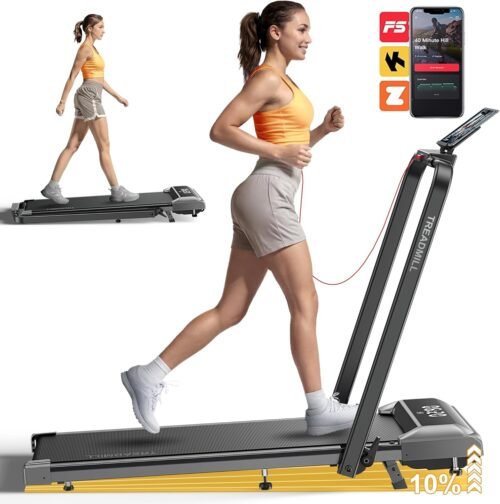 Walking Pad Treadmill with Incline, 2 in 1 Foldable Treadmills for Home Small Office, 300lbs Portable Compact Under Desk Treadmill with App, Remote Control and LED Display