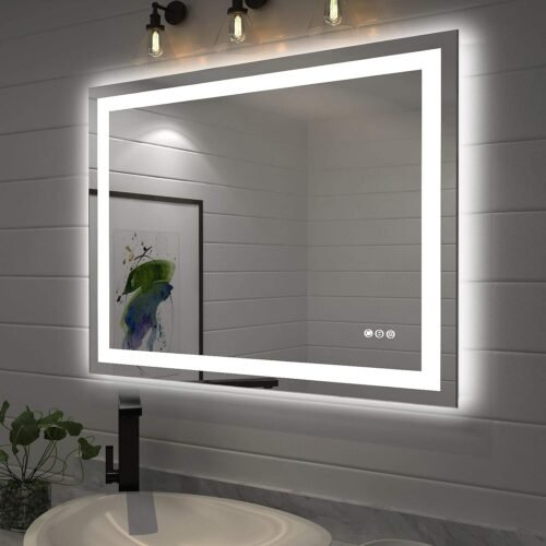 Amorho LED Bathroom Mirror 40″X32″ with Front and Backlit, Stepless Dimmable Wall Mirrors with Anti-Fog, Shatter-Proof, Memory, 3 Colors, Double LED Vanity Mirror (Horizontal/Vertical)