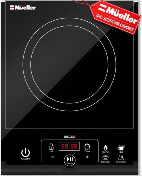 Mueller RapidTherm Portable Induction Cooktop, 1800W Hot Plate Electric Stove Top Burner. 8 Temp Levels, Auto-Off & Pot Detection, LED Display, Child Lock, 4 Programs, Burners for Cooking