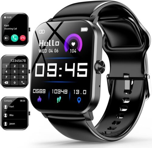 Smart Watch, 1.85″ Smartwatch for Men Women (Answer/Make Call), Heart Rate, Sleep Monitor, Pedometer, 120+ Sport Modes Activity Tracker, IP68 Waterproof Fitness Watch for Android iOS (Black)