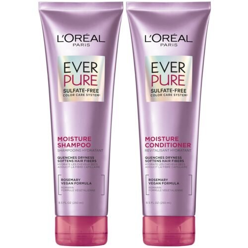 L’Oreal Paris Moisture Sulfate Free Shampoo and Conditioner Set, Hair Care for Color-Treated Hair with Rosemary Botanicals, EverPure, 1 Kit
