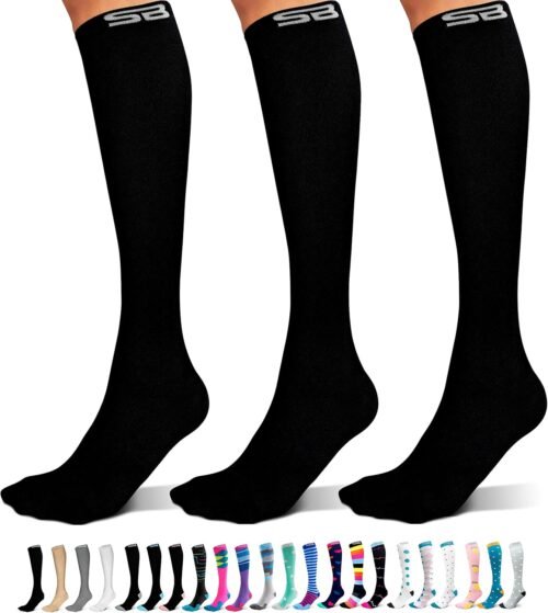 SB SOX 3-Pair Compression Socks for Women & Men (15-20mmHg) – Womens Compression Socks All Day Wear!