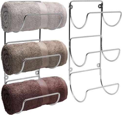 Sorbus Towel Holder for Bathroom Wall – 6 Level Wall Mounted Towel Rack Shelves for Rolled Bath Towels, Washcloths, Linen – Silver Hanging Towel Racks for Bathroom, Spa, Salon, Towel Storage Organizer