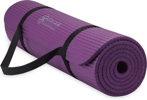 Gaiam Essentials Thick Yoga Mat Fitness & Exercise Mat with Easy-Cinch Yoga Mat Carrier Strap, 72″L x 24″W x 2/5 Inch Thick
