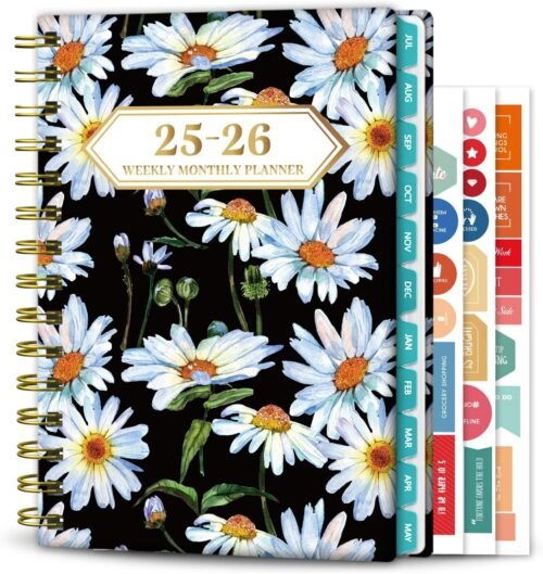 Ymumuda 2025-2026 Planner, 12-Month Daily Weekly Monthly Planner from JUL.2025 to JUN.2026, 8.4″ X 6″, Spiral Notebook with Stickers, Elastic Closure, Inner Pocket for Office School Supplies