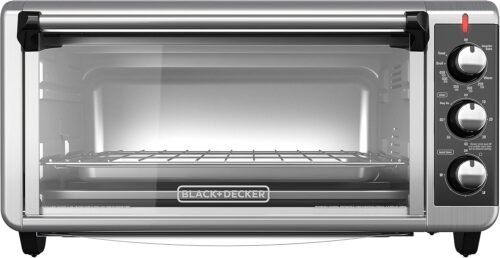 BLACK+DECKER 8-Slice Extra Wide Convection Toaster Oven, Fits 9″x13″ Oven Pans and 12″ Pizza, Bake, Toast, Broil, and Keep Warm Functions, Countertop Compact Design with Stainless Steel Finish