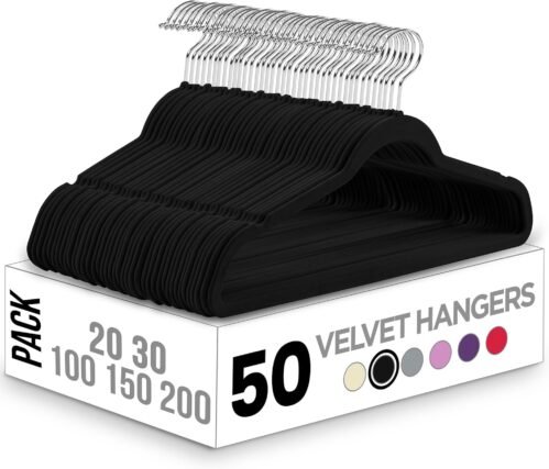 Utopia Home Velvet Hangers 50 Pack – Non-Slip Clothes Hanger Black with 360 Degree Rotatable Hook – Heavy Duty Coat Hanger – Pants Hangers