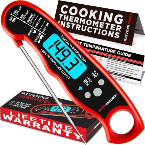 Alpha Grillers Meat Thermometer Digital – Instant Read Food Thermometer for Cooking Grilling Air Fryer Griddle Probe Kitchen Gadgets Essentials BBQ Accessories Grill Gifts for Men Him Dad Fathers Day