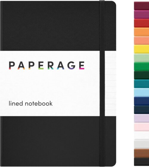 PAPERAGE Lined Journal Notebook, (Black), 160 Pages, Medium 5.6 inches x 8 inches – 100 GSM Thick Paper, Hardcover