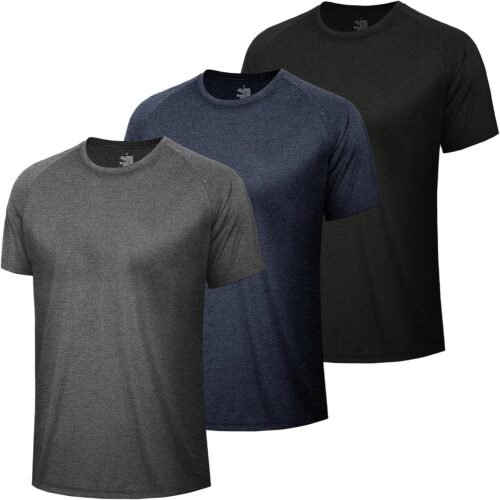 3 Pack Workout Mens Shirts – Dry Fit Causal Moisture Wicking Work Gym Athletic Short Sleeve for Basketball Running