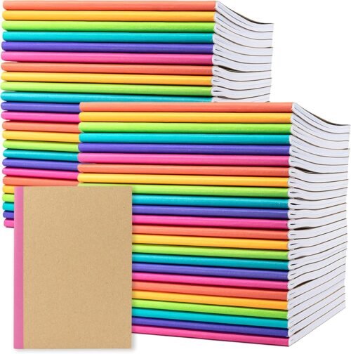 PAPERAGE 48-Pack Composition Notebook Journals, 120 Pages, Kraft Cover with Rainbow Spines, College Ruled Lined Paper, Small Size (8 in x 5.75 in) – For Home, Office or School Supplies